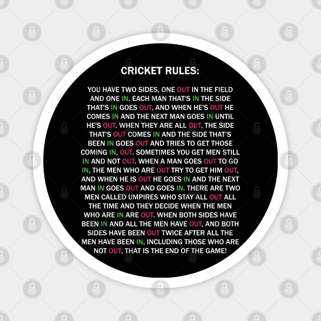 Cricket Rules New Edition Magnet by isstgeschichte